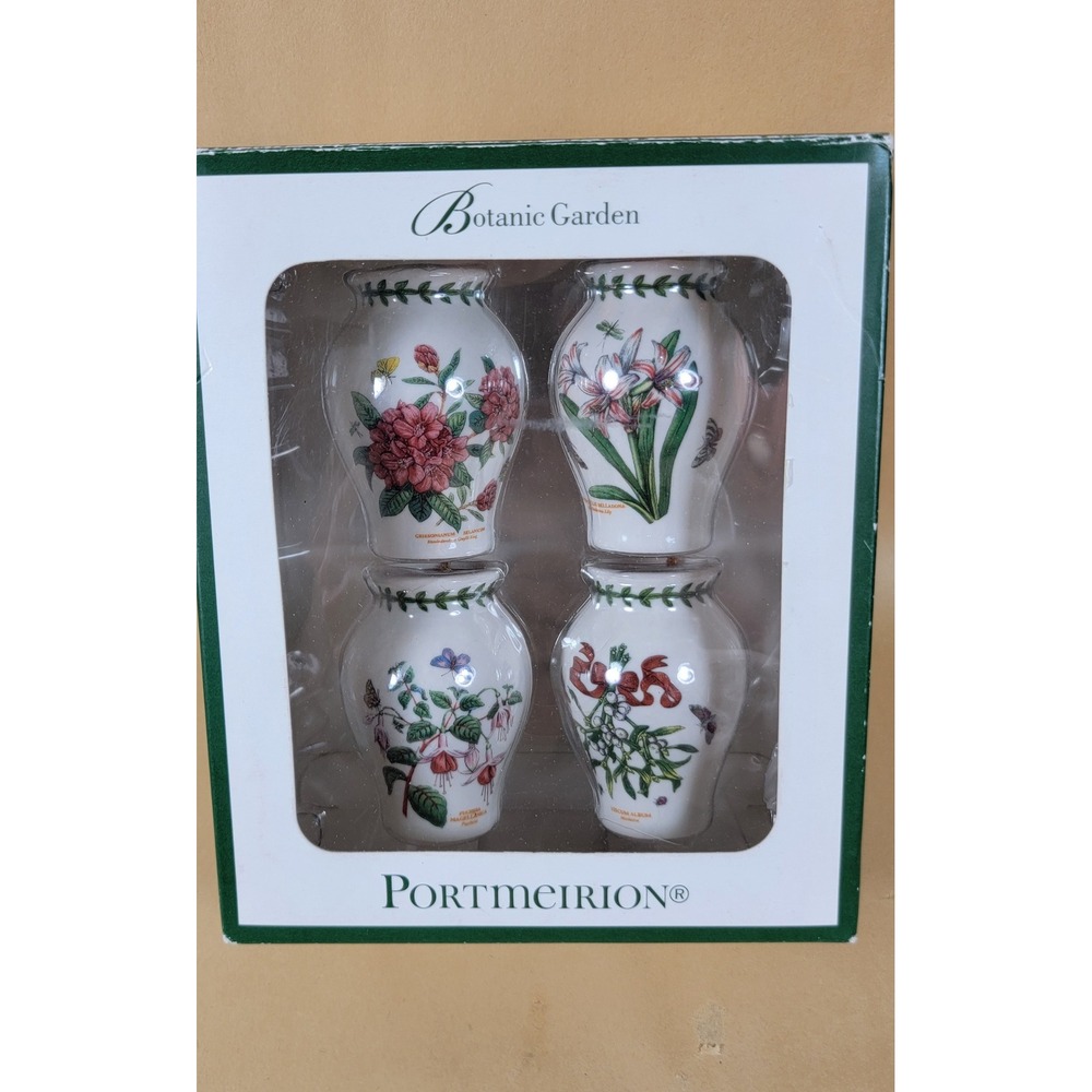 Portmeirion Botanic Garden Set of 4 Miniature Vase Ornaments Floral Porcelain